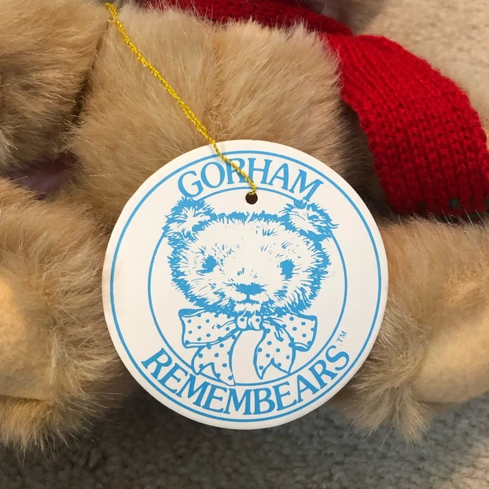 Gorham Remembears Teddy Bear Vintage 1985 Red Green Scarf Hat Jointed Plush NWT - Picture 6 of 8